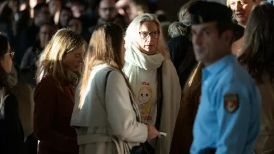 Delphine Daviet, mother of Lola, accompagnied by relatives, arrives at the Paris Assize Court for the trial of Dahbia Benkired, accused of raping, torturing, and killing Lola Daviet, a 12-year-old girl, in 2022, on October 17, 2025.,Image: 1046088007, License: Rights-managed, Restrictions:, Model Release: no