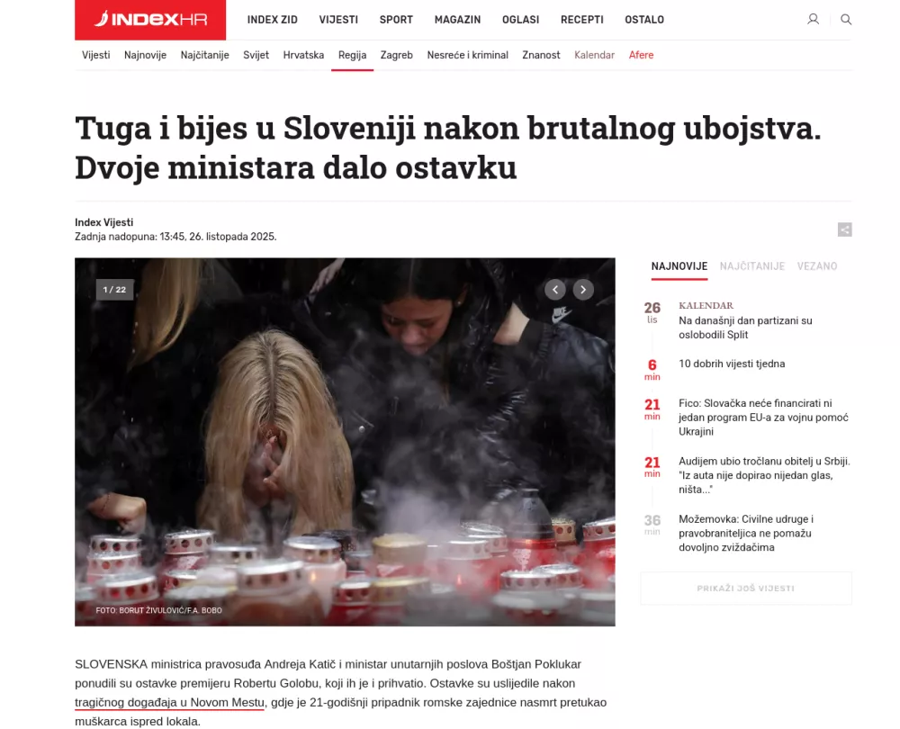 Stran hrvaškega portala Index.hr / Foto: zajem zaslona