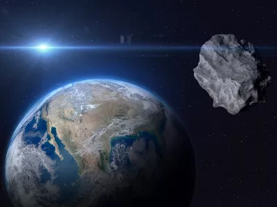 Planet Earth and big asteroid in the space. Concept a potentially hazardous object (PHO). Potentially hazardous asteroids (PHAs). Asteroid in outer space near Earth planet. Stony-iron meteorite is solar system. Elements of this image furnished by NASA. ______ Url(s): "https://www.nasa.gov/multimedia/imagegallery/image_feature_2159.html" Software: Adobe Photoshop CC 2015. Knoll light factory. Adobe After Effects CC 2017. 3ds Max 2016. / Foto: Buradaki