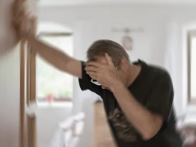Man suffering from vertigo or dizziness or other health problem of brain or inner ear.
