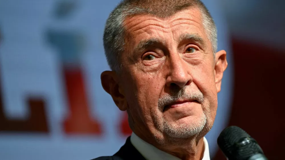 FILE PHOTO: Leader of ANO party Andrej Babis looks on as he speaks during a press conference after the preliminary results of the parliamentary election, at the party's election headquarters in Prague, Czech Republic, October 4, 2025. REUTERS/Radovan Stoklasa/File Photo