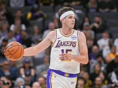 Oct 26, 2025; Sacramento, California, USA; Los Angeles Lakers guard Austin Reaves (15) controls the ball against the Sacramento Kings during the second quarter at Golden 1 Center. Mandatory Credit: Ed Szczepanski-Imagn Images