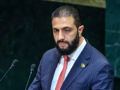 24 September 2025, US, New York: President of Syria Ahmed al-Sharaa speaks at the general debate of the UN General Assembly in New York. Over 140 heads of state and government are expected to attend the world's largest diplomatic event over several days. Photo: Valery Sharifulin/TASS via ZUMA Press/dpa