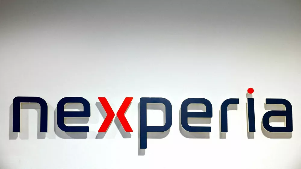 FILE PHOTO: The logo of computer chipmaker Nexperia is seen in Nijmegen, Netherlands April 12, 2024. REUTERS/Piroschka van de Wouw/File Photo