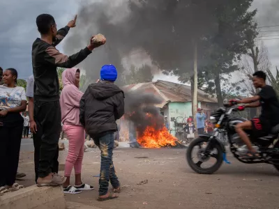 People protest in the streets of Arusha, Tanzania, on election day Wednesday, Oct. 29, 2025. (AP Photo)