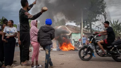 People protest in the streets of Arusha, Tanzania, on election day Wednesday, Oct. 29, 2025. (AP Photo)