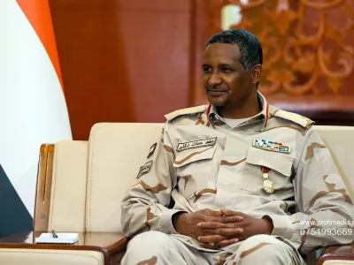 8367772 09.02.2023 In this handout photo released by the Russian Foreign Ministry, Sudan's Transitional Sovereignty Council Deputy Chairman general Mohamed Hamdan Dagalo attends a meeting with Russian Foreign Minister Sergey Lavrov in Khartoum, Sudan. Editorial use only, no archive, no commercial use. Russian Foreign Ministry,Fotografija:754993669, Licenca:Rights-managed, Omejitve:***HANDOUT image or SOCIAL MEDIA IMAGE or FILMSTILL for EDITORIAL USE ONLY! * Please note: Fees charged by Profimedia are for the Profimedia's services only, and do not, nor are they intended to, convey to the user any ownership of Copyright or License in the material. Profimedia does not claim any ownership including but not limited to Copyright or License in the attached material. By publishing this material you (the user) expressly agree to indemnify and to hold Profimedia and its directors, shareholders and employees harmless from any loss, claims, damages, demands, expenses (including legal fees), or any causes of action or allegation against Profimedia arising out of or connected in any way with publication of the material. Profimedia does not claim any copyright or license in the attached materials. Any downloading fees charged by Profimedia are for Profimedia's services only. * Handling Fee Only ***, Editors' note: THIS IMAGE IS PROVIDED BY RUSSIAN STATE-OWNED AGENCY SPUTNIK., Model izdaje:no