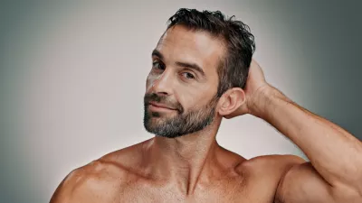 Beauty, salon and skincare with portrait of man in studio for cleaning, grooming and dermatology. Self care, cosmetics and aesthetic with male person on background for facial and spa treatment / Foto: Jacob Wackerhausen