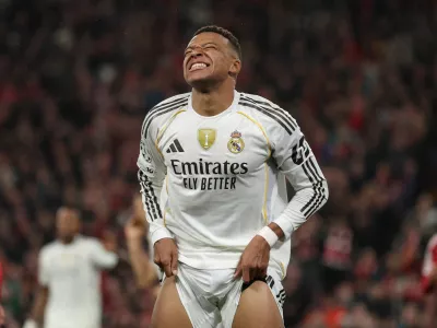 Soccer Football - UEFA Champions League - Liverpool v Real Madrid - Anfield, Liverpool, Britain - November 4, 2025 Real Madrid's Kylian Mbappe reacts REUTERS/Phil Noble   TPX IMAGES OF THE DAY