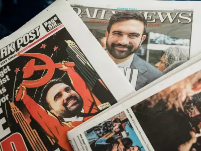 An illustration shows the Daily News and New York Post newspapers featuring Zohran Mamdani's mayoral election win stories, the morning on after Election Day in New York City, U.S., November 5, 2025. REUTERS/Eduardo Munoz/Illustratio
