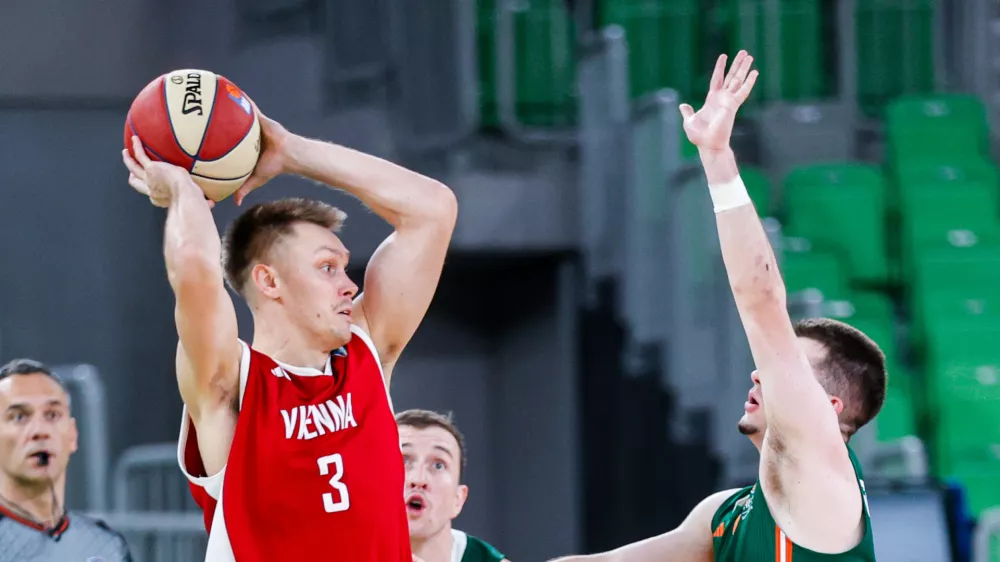 Gregor Glas in action during AdmiralBet ABA League 2025/2026 basketball match between Cedevita Olimpija (SLO) and Vienna (AUT) in SRC Stozice, Ljubljana, Slovenia on November 9, 2025.