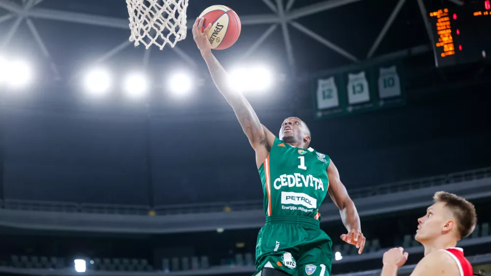 Umoja Gibson in action during AdmiralBet ABA League 2025/2026 basketball match between Cedevita Olimpija (SLO) and Vienna (AUT) in SRC Stozice, Ljubljana, Slovenia on November 9, 2025.