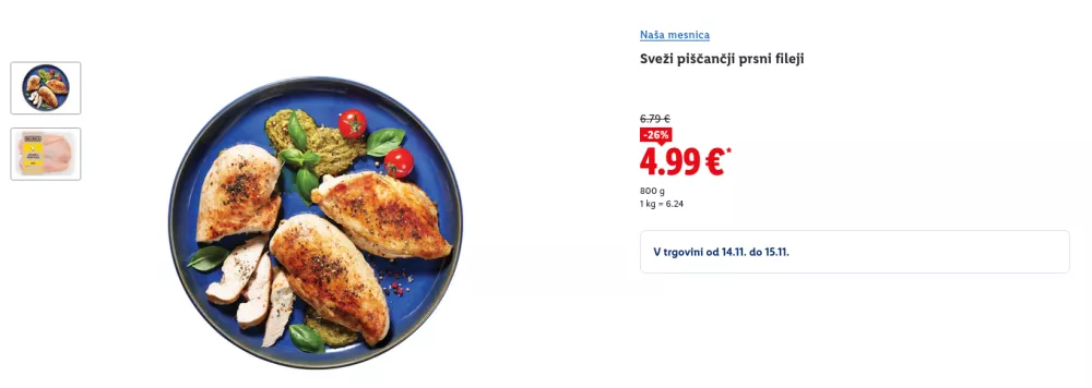 Pomemben podatek je, da za ta denar dobimo 800 g mesa. / Foto: Zajem Zaslona