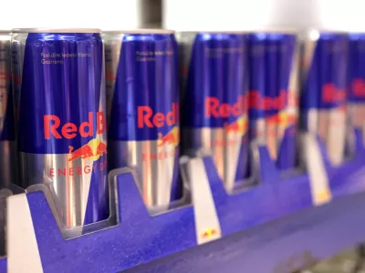 FILE PHOTO: Cans of Red Bull Energy Drink are displayed on a shelf in a supermarket in Sarajevo, Bosnia and Herzegovina October 29, 2024. REUTERS/Dado Ruvic/File Photo