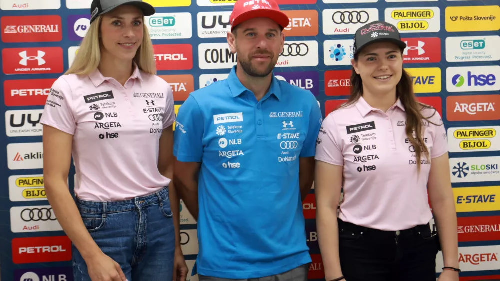 06.08.2025 - smučarska zveza, tiskovna Ana Bucik Jogan, Aleš Valenti, Neja DvornikFoto: Tomaž Skale