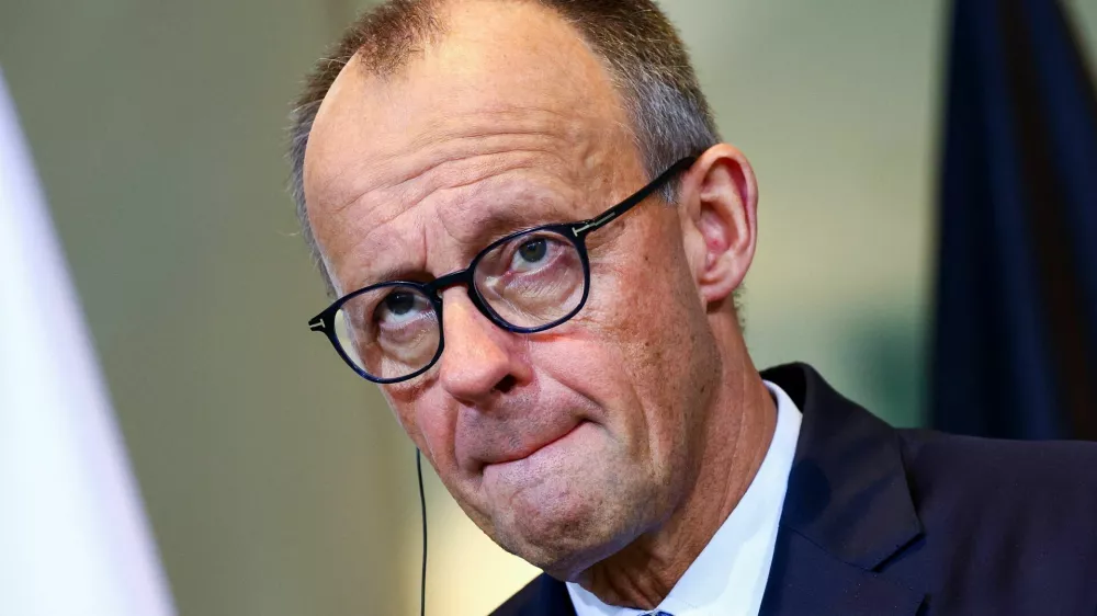 German Chancellor Friedrich Merz attends a press conference with Cyprus' President Nikos Christodoulides (not pictured), at the Chancellery Berlin, Germany, November 14, 2025. REUTERS/Lisi Niesner