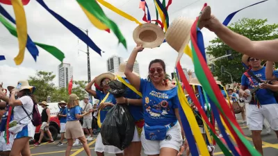 Activists participate in a climate protest during the COP30 U.N. Climate Summit, Saturday, Nov. 15, 2025, in Belem, Brazil. (AP Photo/Joshua A. Bickel)