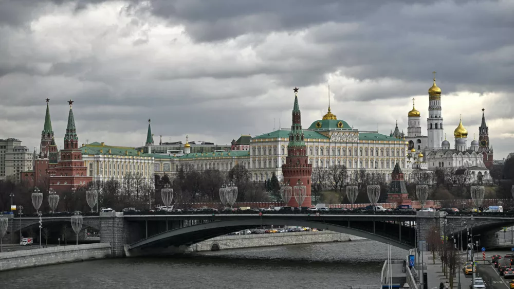 FILE - The Kremlin and the Grand Kremlin Palace, center right, are seen along the Moscow River in Moscow, Russia, on March 14, 2025. (AP Photo/Dmitry Serebryakov, File)
