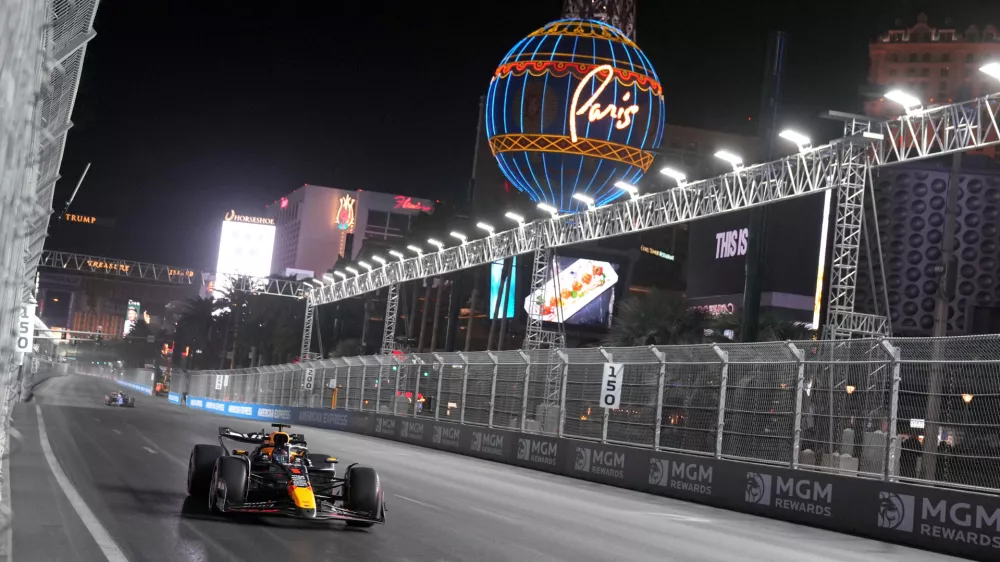 FILE - Red Bull driver Max Verstappen, of the Netherlands, drives the course during a qualifier for the Formula One U.S. Grand Prix auto race, Nov. 22, 2024, in Las Vegas. (AP Photo/Rick Scuteri, File)
