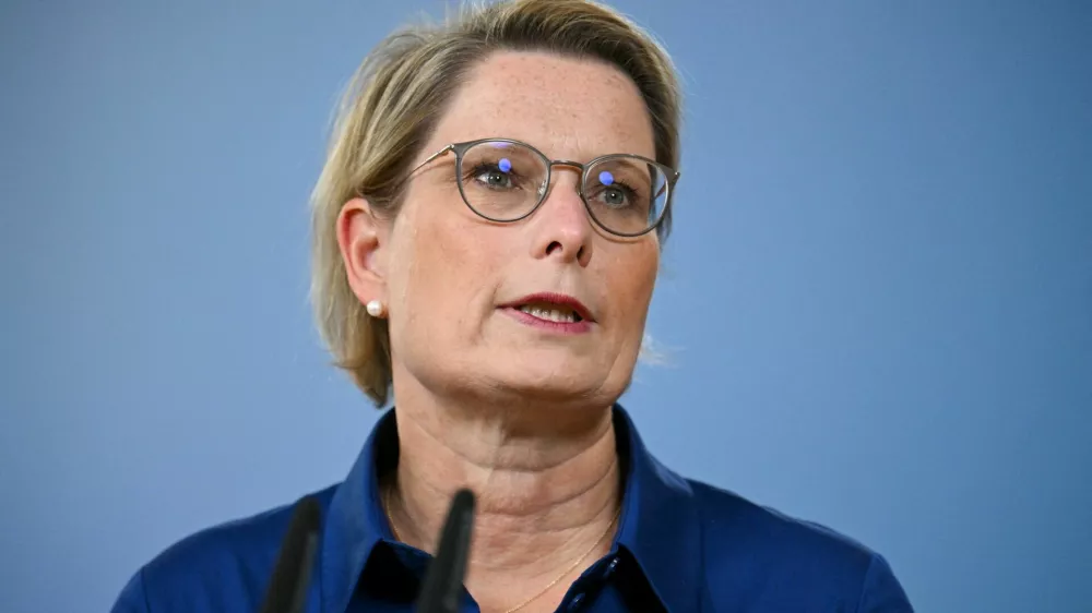 German Justice Minister Stefanie Hubig delivers a press statement following the arrest of a Ukrainian man in Italy, suspected of coordinating the 2022 Nord Stream pipeline sabotage, in Berlin, Germany August 21, 2025. REUTERS/Annegret Hilse