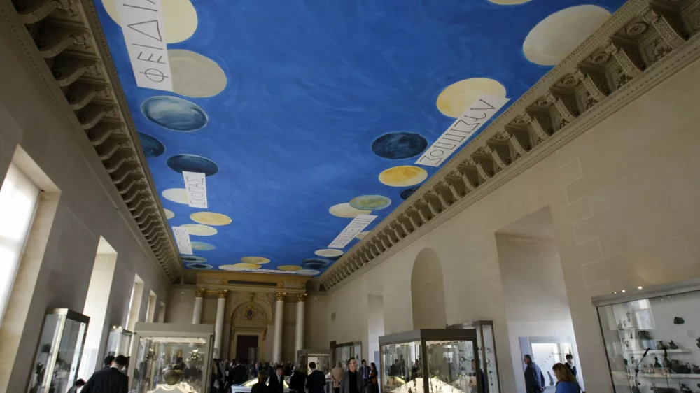 View of the The Louvre's large new gallery ceiling by Cy Twombly, known for his abstract paintings only the third contemporary artist given the honor of designing a permanent work for the museum, in Paris, Tuesday, March 23, 2010. (AP Photo/Christophe Ena)