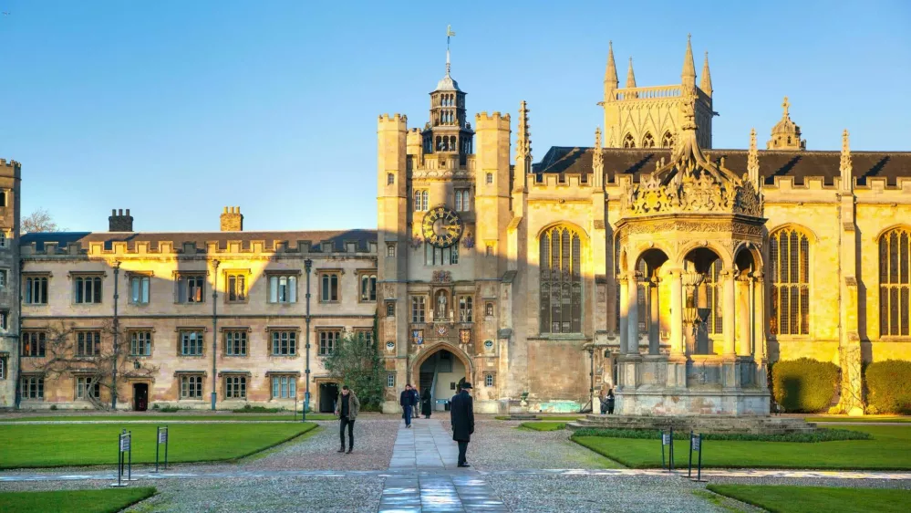 Cambridge, UK - January 18, 2015: Trinity college, inner yard (1546). 