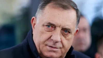 Milorad Dodik, former president of the Bosnian Serb Republic, speaks to journalists, after voting in early presidential elections called by the state election authorities, after he was stripped of office and banned from politics for six years, in Banja Luka, Bosnia and Herzegovina, November 23, 2025. REUTERS/Amel Emric