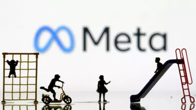 FILE PHOTO: Children playground miniatures are seen in front of displayed Meta logo in this illustration taken April 4, 2023. REUTERS/Dado Ruvic/Illustration/File Photo