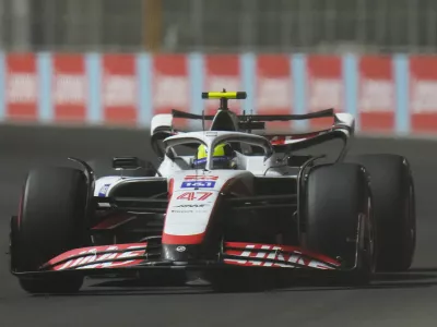 Haas driver Mick Schumacher of Germany steers his car during qualifying session for the Formula One Grand Prix it in Jiddah, Saudi Arabia, Saturday, March 26, 2022. (AP Photo/Hassan Ammar)