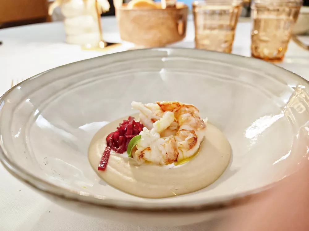 Krema belega fižola z gamberi, Bistro Grad Štanjel