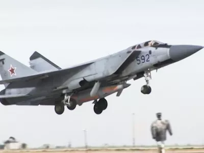 ﻿In this video grab provided by RU-RTR Russian television via AP television on Thursday, March 1, 2018, a Russian MiG-31 fighter jet carrying the new Kinzhal hypersonic missile flies at an undisclosed location in Russia. President Vladimir Putin declared Thursday that Russia has developed a range of new nuclear weapons, claiming they can't be intercepted by enemy. (RU-RTR Russian Television via AP)