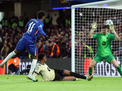 Soccer Football - UEFA Champions League - Chelsea v FC Barcelona - Stamford Bridge, London, Britain - November 25, 2025 Chelsea's Estevao scores their second goal REUTERS/Hannah Mckay