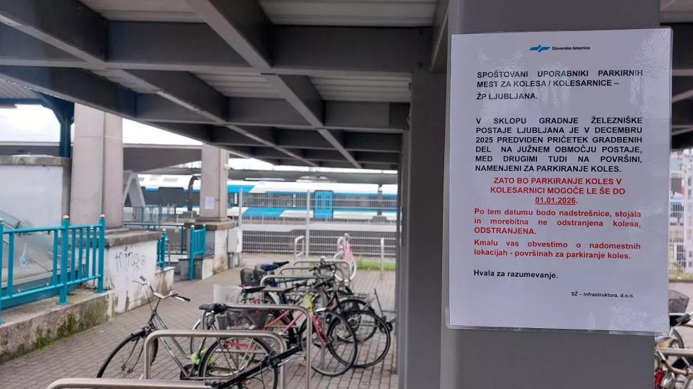 Kolesarnica pri ŽP Ljubljana ostaja do 1. januarja 2026, uporabniki opozarjajo na neurejene razmere. Foto: Miha Pavšek