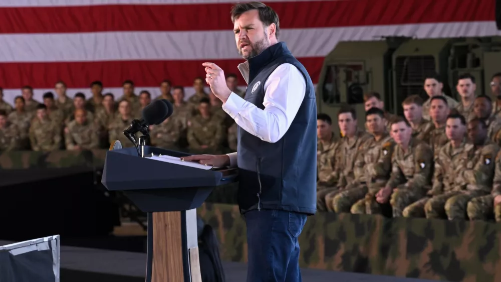 Vice President JD Vance speaks during a visit to Fort Campbell, Ky., Wednesday, Nov. 26, 2025. (AP Photo/John Amis)
