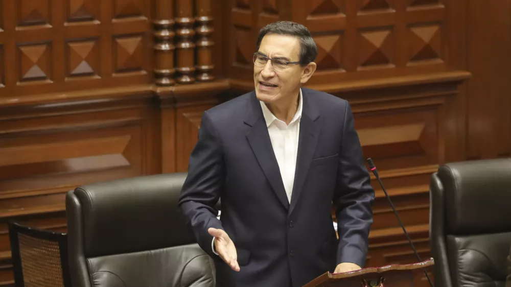 FILED - 18 September 2020, Peru, Lima: Then Peruvian President Martin Vizcarra speaks in parliament. Photo: -/Presidencia Peru/dpa - ACHTUNG: Nur zur redaktionellen Verwendung und nur mit vollständiger Nennung des vorstehenden Credits