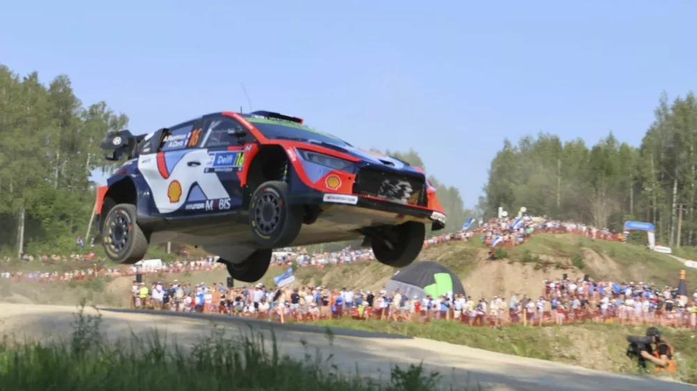 Hyundai i20 N Rally1,Adrien Fourmaux-Alexandre Coria. in action during the WRC Delfi Rally Estonia 2025 in Tartu, Estonia, July 18, 2025. Photo/Jan Honza (CTK via AP Images)