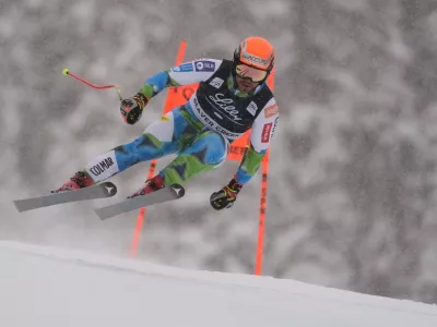 Slovenia's Miha Hrobat skis during a World Cup men's downhill training run, Wednesday, Dec. 3, 2025, in Beaver Creek, Colo. (AP Photo/Robert F. Bukaty)