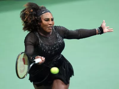 Sep 2, 2022; Flushing, NY, USA; Serena Williams of the United States hits to Ajla Tomljanovic of Australia on day five of the 2022 U.S. Open tennis tournament at USTA Billie Jean King Tennis Center. Mandatory Credit: Danielle Parhizkaran-USA TODAY Sports