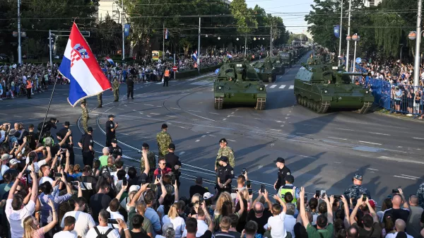 Members of the Croatian Army are seen during ceremonial military parade in Zagreb, Croatia on July 31, 2025. commemorating the 30th anniversary of the joint military and police Operation Storm, Victory and Homeland Thanksgiving Day, and Croatian Veterans Day. The parade include over 3,400 participants with over 500 combat and support vehicles and 40 aircraft from the Croatian Air Force and the Ministry of the Interior. Photo: Marko Lukunic/PIXSELL/Sipa USANo Use Belgium. No Use Bosnia and Herzegovina. No Use Germany. No Use Croatia.