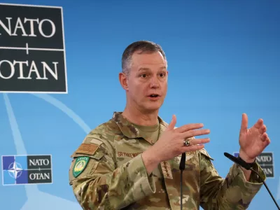 NATO Supreme Allied Commander Europe (SACEUR), U.S. Air Force General Alexus Grynkewich speaks during a press conference at the Supreme Headquarters Allied Powers Europe (SHAPE), in Casteau, Belgium December 4, 2025. REUTERS/Yves Herman