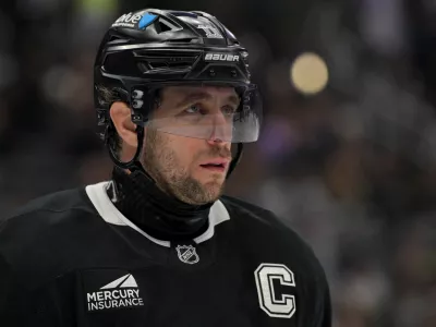 Dec 4, 2025; Los Angeles, California, USA; Los Angeles Kings center Anze Kopitar (11) during the third period against the Chicago Blackhawks at Crypto.com Arena. Mandatory Credit: Jayne Kamin-Oncea-Imagn Images