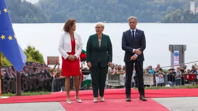 - Tanja Fajon, zunanja ministrica in gostiteljica foruma,- Robert Golob, predsednik vlade RS,- Nataša Pirc Musar, predsednica RS,- 03.09.2024. - Blejski strateški forum 2024.//FOTO: Bojan Velikonja