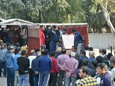 Mortal remains of the four victims who died in Goa Nightclub Fire tragedy brought to Nigambodh Ghat to perform their last rights on December 8, 2025 in New Delhi, India. The fire at North Goa club post-midnight on Sunday claimed 25 lives, including four members of the same Delhi family were among the victims. Saurabh Luthra and his brother Gaurav, the Delhi businessmen who own Birch by Romeo Lane, the nightclub in Goa have fled the country, police said on Monday.Cremation Of Goa Club Fire Victims Held At Nigam Bodh Ghat Delhi, New Delhi, India - 08 Dec 2025,Image: 1057757355, License: Rights-managed, Restrictions:, Model Release: no