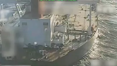 This image from video posted on Attorney General Pam Bondi's X account, and partially redacted by the source, shows an oil tanker being seized by U.S. forces off the coast of Venezuela, Wednesday, Dec. 10, 2025. (U.S. Attorney General's Office/X via AP)