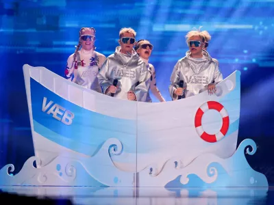 FILE PHOTO: VÆB, representing Iceland, perform "ROA", during the first semi-final of the 2025 Eurovision Song Contest, in Basel, Switzerland, May 13, 2025. REUTERS/Denis Balibouse/File Photo