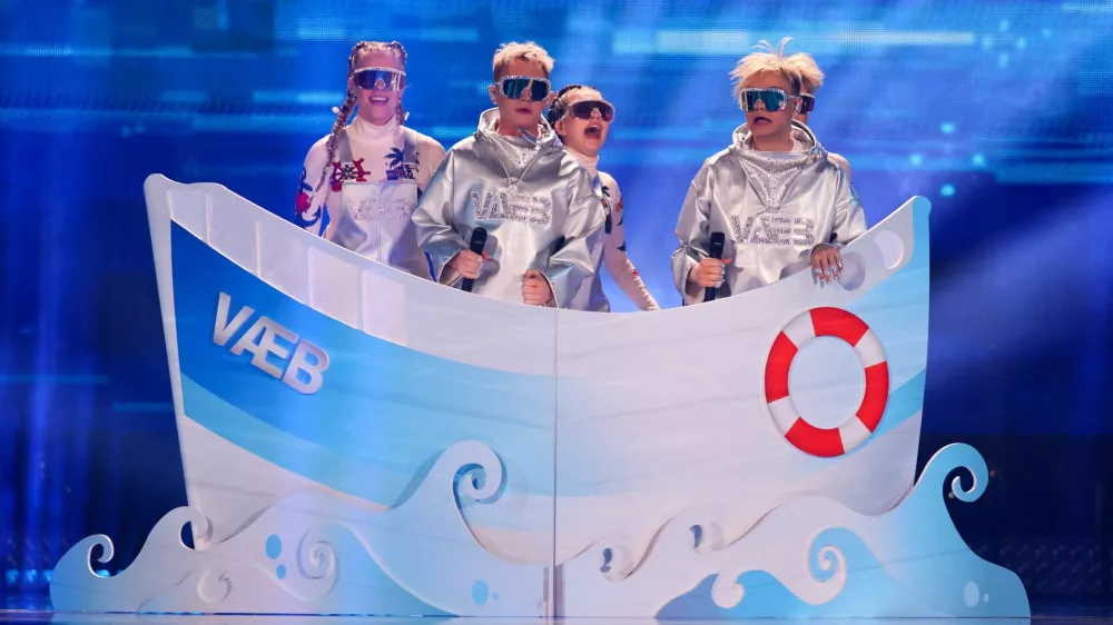 FILE PHOTO: VÆB, representing Iceland, perform "ROA", during the first semi-final of the 2025 Eurovision Song Contest, in Basel, Switzerland, May 13, 2025. REUTERS/Denis Balibouse/File Photo