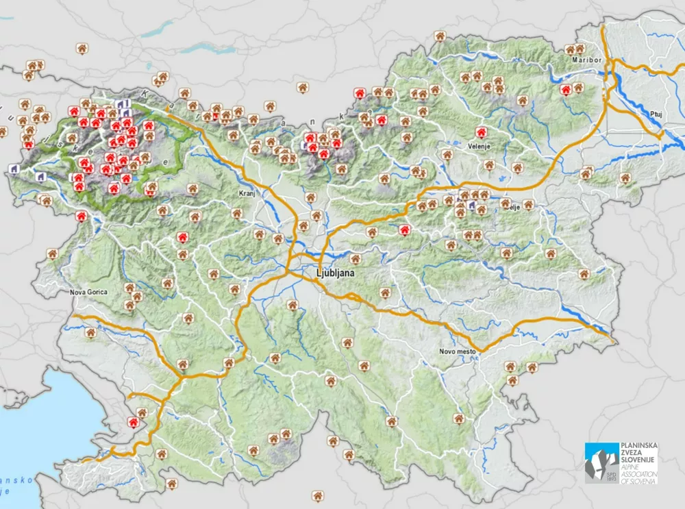 zemljevid odprtih koč v sloveniji / Foto: Pzs