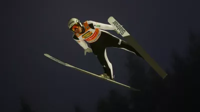 Ski Jumping - FIS Ski Jumping World Cup - Klingenthal, Germany - December 13, 2025 Slovenia's Domen Prevc in action during the first round REUTERS/Lisi Niesner