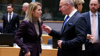 The European Commission's High Representative for Foreign Affairs and Security Policy Kaja Kallas and Croatian Foreign Minister Gordan Grlic Radman speak as they attend an EU Foreign Affairs Council in Brussels, Belgium December 15, 2025. REUTERS/Omar Havana