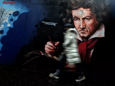 FILE PHOTO: A mural of Ludwig van Beethoven is seen at a pedestrian tunnel ahead of his 250th birth anniversary in Bonn, Germany December 13, 2019. REUTERS/Leon Kuegeler/File Photo